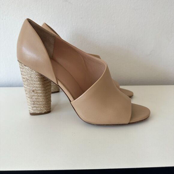 VINCE Percey Taupe Leather Open Toe Block Heel Sandals Jute Wrapped Heels 8.5 - Picture 4 of 10
